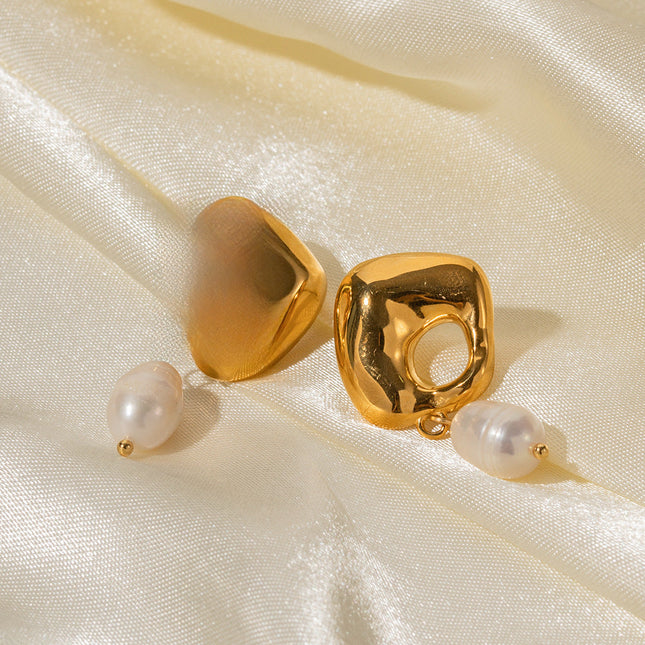 18k gold stainless steel freshwater pearl irregular pendant earrings do not fade earrings fashion versatile jewelry wholesale