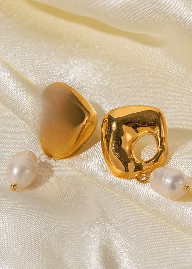 18k gold stainless steel freshwater pearl irregular pendant earrings do not fade earrings fashion versatile jewelry wholesale