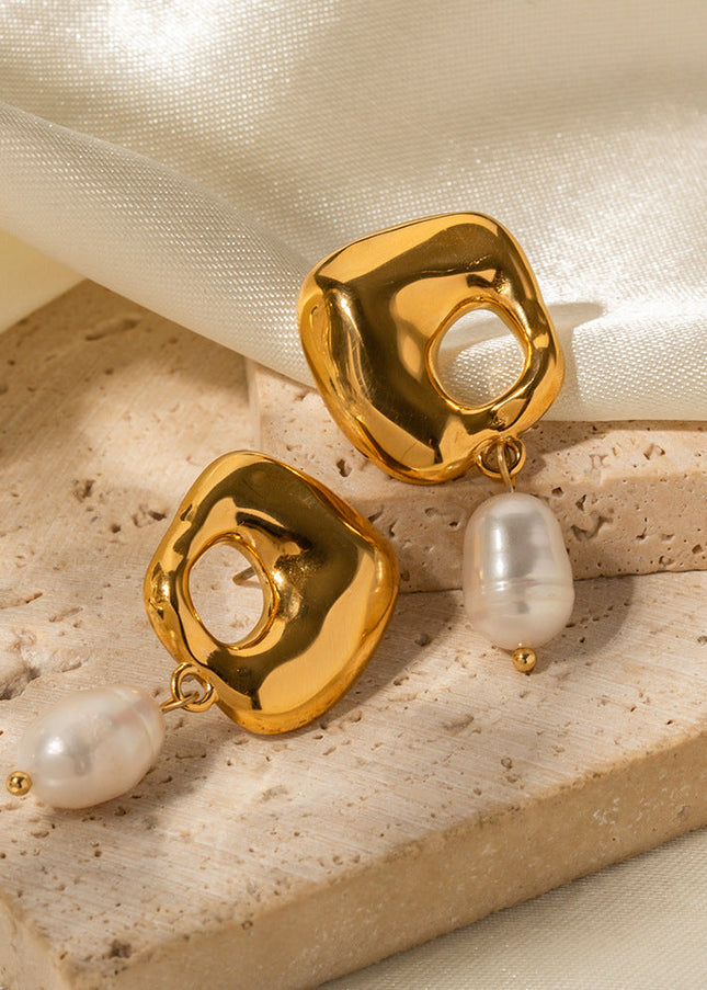 18k gold stainless steel freshwater pearl irregular pendant earrings do not fade earrings fashion versatile jewelry wholesale