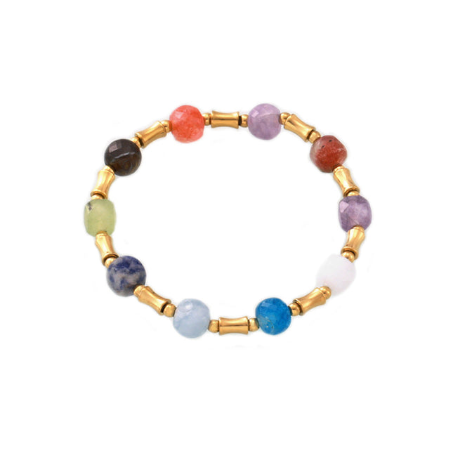 Bohemian creative color dopamine natural stone beaded bracelet cross-border hot sale titanium steel gold-plated niche design