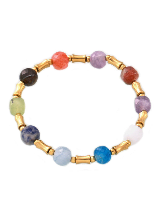 Bohemian creative color dopamine natural stone beaded bracelet cross-border hot sale titanium steel gold-plated niche design