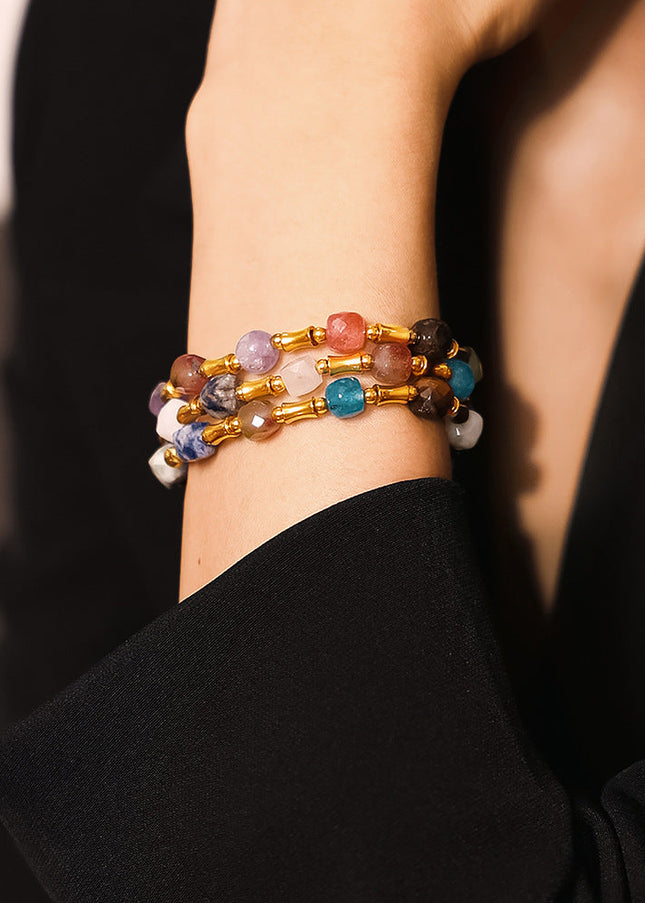 Bohemian creative color dopamine natural stone beaded bracelet cross-border hot sale titanium steel gold-plated niche design