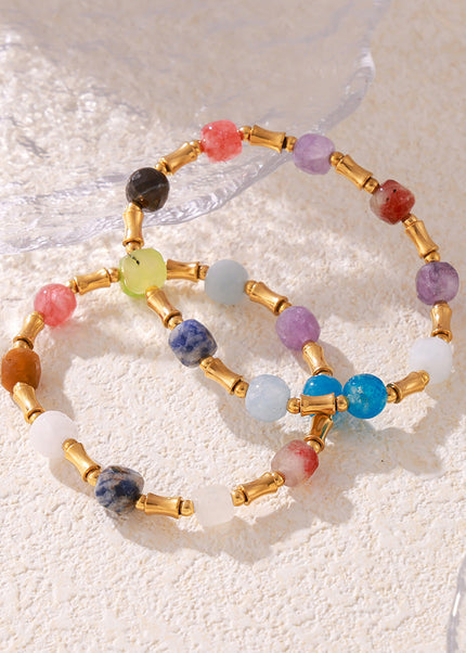 Bohemian creative color dopamine natural stone beaded bracelet cross-border hot sale titanium steel gold-plated niche design