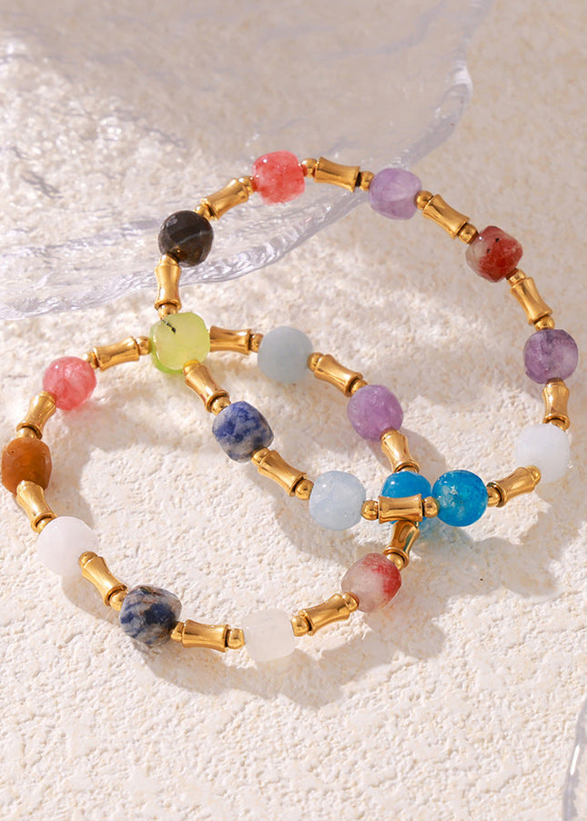 Bohemian creative color dopamine natural stone beaded bracelet cross-border hot sale titanium steel gold-plated niche design