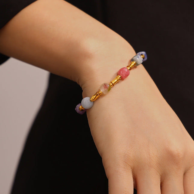 Bohemian creative color dopamine natural stone beaded bracelet cross-border hot sale titanium steel gold-plated niche design