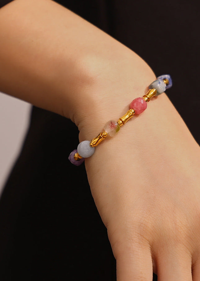 Bohemian creative color dopamine natural stone beaded bracelet cross-border hot sale titanium steel gold-plated niche design