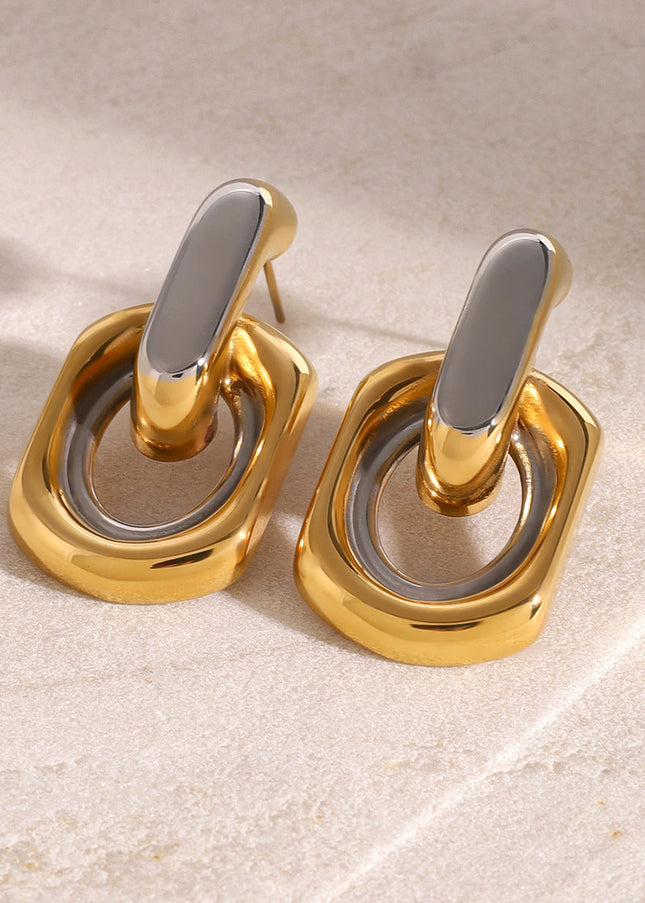 Jieding European and American stainless steel contrast circle earrings premium sense ins stud earrings 18k gold-plated titanium steel earrings cross-border