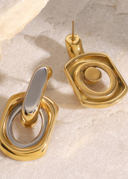 Jieding European and American stainless steel contrast circle earrings premium sense ins stud earrings 18k gold-plated titanium steel earrings cross-border