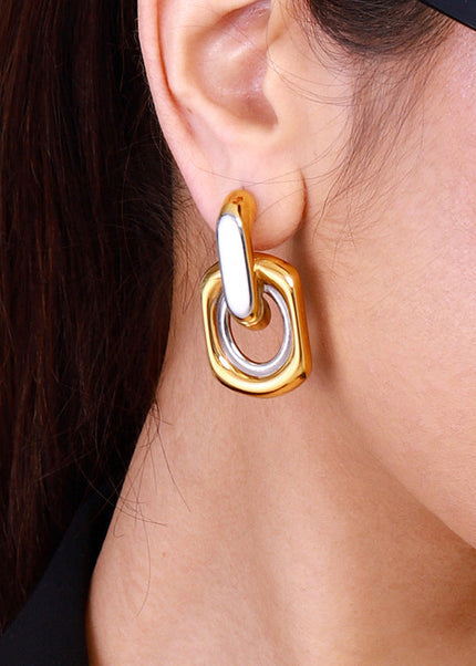 Jieding European and American stainless steel contrast circle earrings premium sense ins stud earrings 18k gold-plated titanium steel earrings cross-border