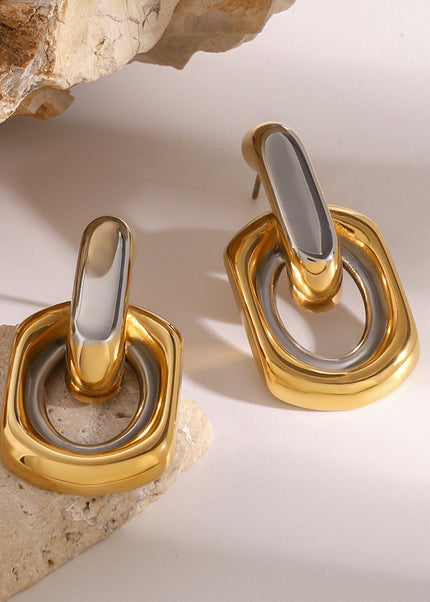 Jieding European and American stainless steel contrast circle earrings premium sense ins stud earrings 18k gold-plated titanium steel earrings cross-border