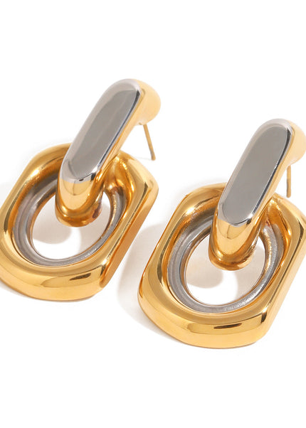Jieding European and American stainless steel contrast circle earrings premium sense ins stud earrings 18k gold-plated titanium steel earrings cross-border