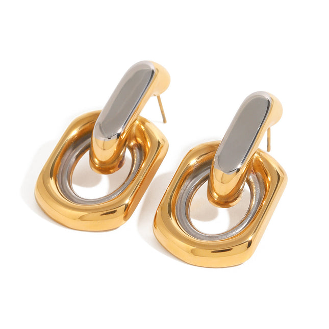 Jieding European and American stainless steel contrast circle earrings premium sense ins stud earrings 18k gold-plated titanium steel earrings cross-border