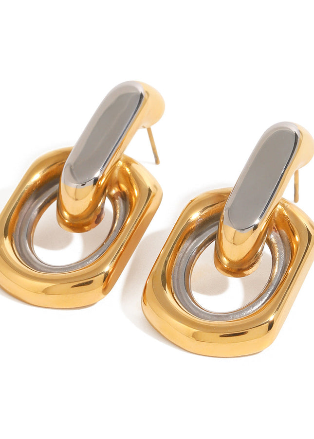 Jieding European and American stainless steel contrast circle earrings premium sense ins stud earrings 18k gold-plated titanium steel earrings cross-border