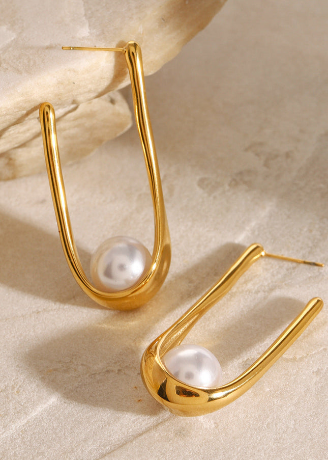 Jieding European and American stainless steel pearl earrings pendant high-end niche stud earrings 18k gold titanium steel earrings cross-border