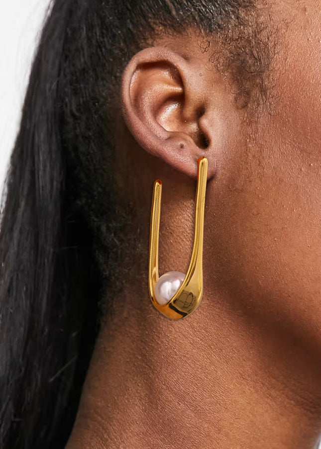 Jieding European and American stainless steel pearl earrings pendant high-end niche stud earrings 18k gold titanium steel earrings cross-border