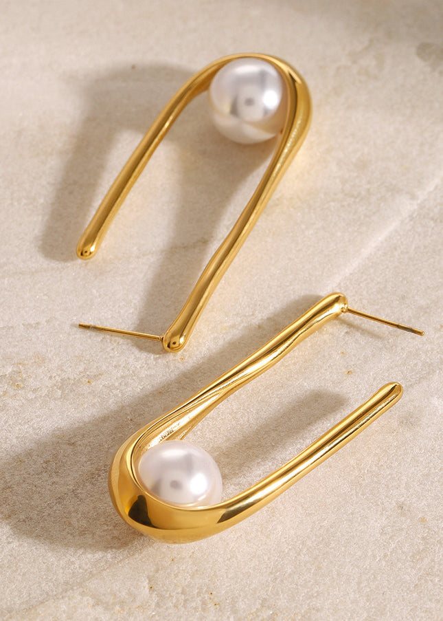 Jieding European and American stainless steel pearl earrings pendant high-end niche stud earrings 18k gold titanium steel earrings cross-border