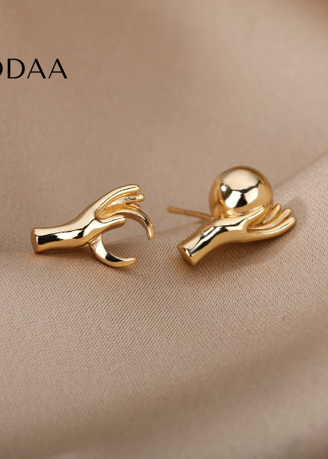 Glace Earrings | Gold Hands Stud Earrings - Earrings