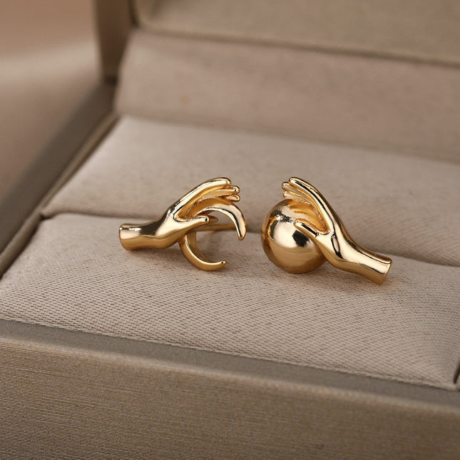 Glace Earrings | Gold Hands Stud Earrings - Gold - Earrings