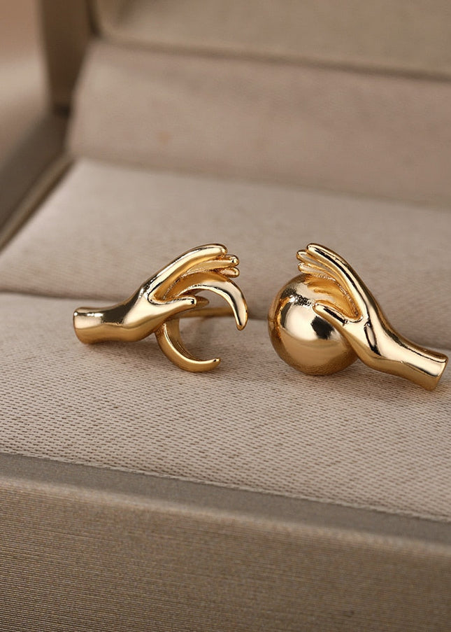 Glace Earrings | Gold Hands Stud Earrings - Gold - Earrings