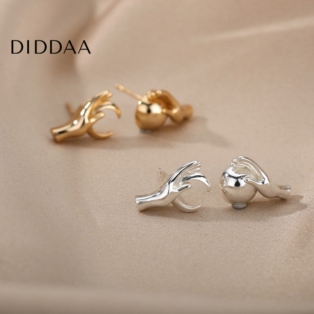 Glace Earrings | Gold Hands Stud Earrings - Silver - Earrings