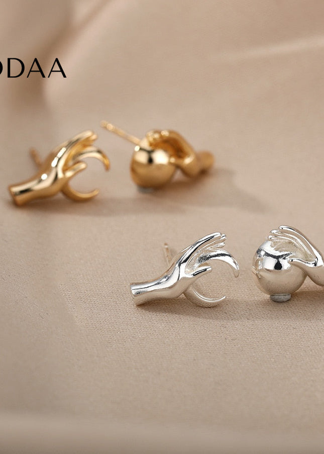 Glace Earrings | Gold Hands Stud Earrings - Silver - Earrings