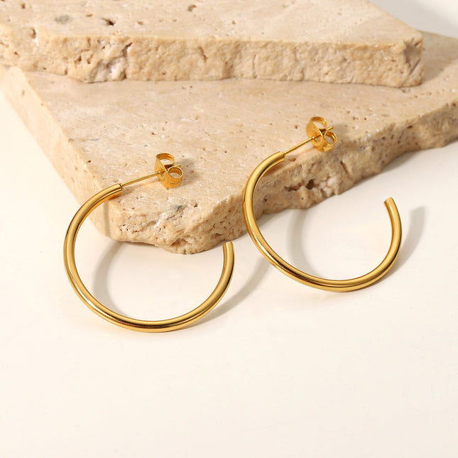 European and American new fashion simple earrings 18K gold stainless steel earrings INS style C type titanium steel stud earrings women's earrings