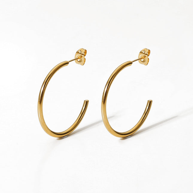 European and American new fashion simple earrings 18K gold stainless steel earrings INS style C type titanium steel stud earrings women's earrings