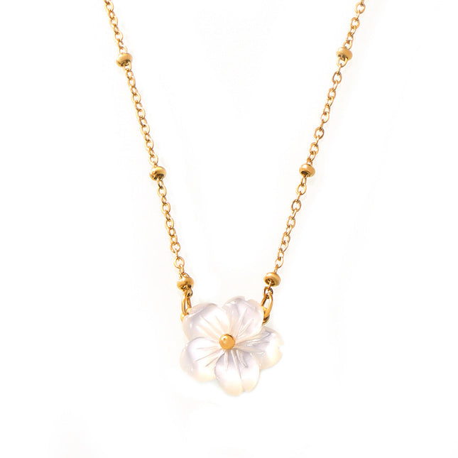 chic style fashion personality elegant temperament cold wind necklace white sea shell flower pendant clip bead chain titanium steel jewelry