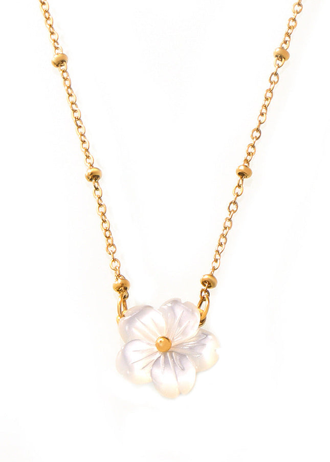 chic style fashion personality elegant temperament cold wind necklace white sea shell flower pendant clip bead chain titanium steel jewelry