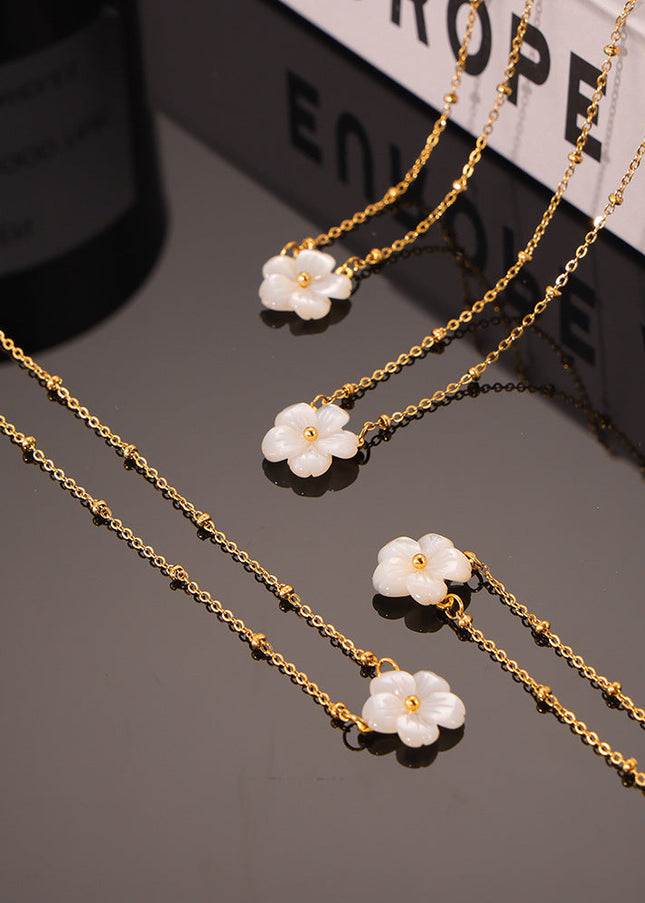 chic style fashion personality elegant temperament cold wind necklace white sea shell flower pendant clip bead chain titanium steel jewelry