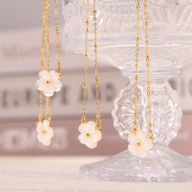 chic style fashion personality elegant temperament cold wind necklace white sea shell flower pendant clip bead chain titanium steel jewelry