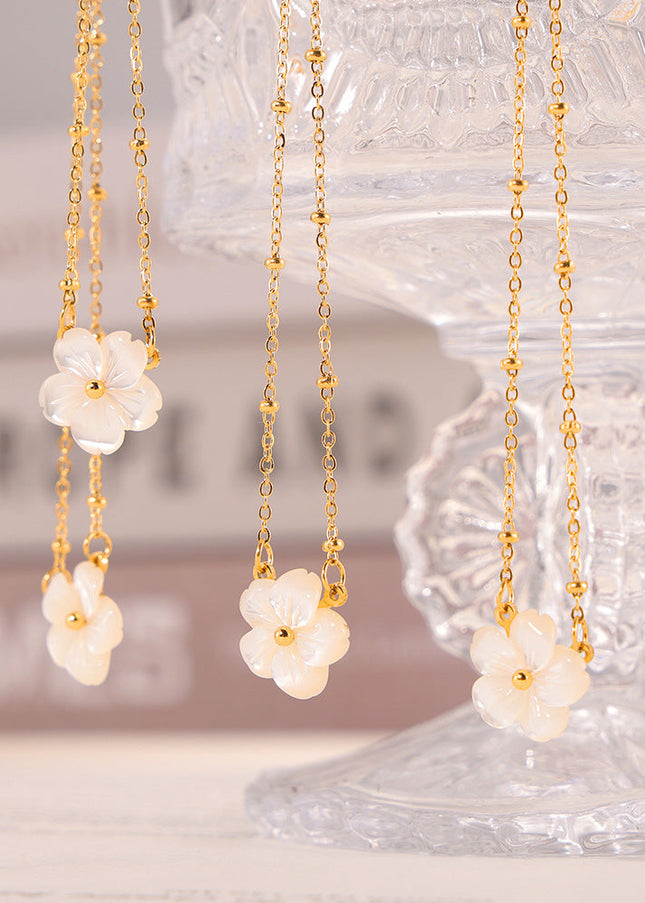 chic style fashion personality elegant temperament cold wind necklace white sea shell flower pendant clip bead chain titanium steel jewelry