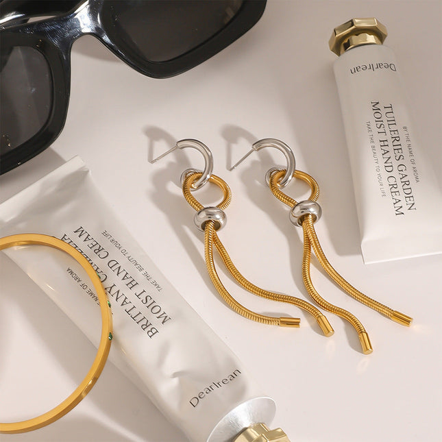 Jieding European and American stainless steel tassel earrings luxury niche style earrings titanium steel earrings cross-border earrings