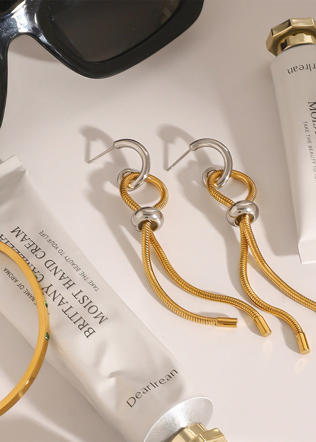 Jieding European and American stainless steel tassel earrings luxury niche style earrings titanium steel earrings cross-border earrings