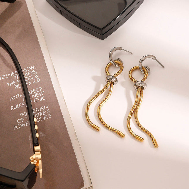 Jieding European and American stainless steel tassel earrings luxury niche style earrings titanium steel earrings cross-border earrings