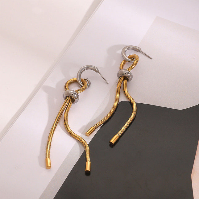 Jieding European and American stainless steel tassel earrings luxury niche style earrings titanium steel earrings cross-border earrings