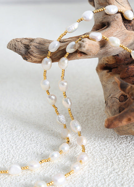 French titanium steel does not fade long romantic freshwater pearl necklace jewelry wholesale spacer steel beads beaded necklace women