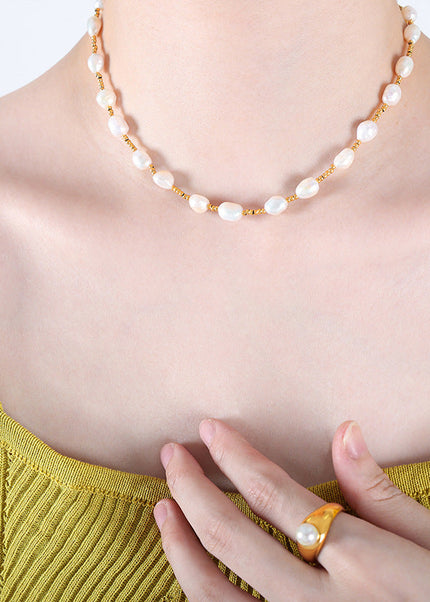 French titanium steel does not fade long romantic freshwater pearl necklace jewelry wholesale spacer steel beads beaded necklace women