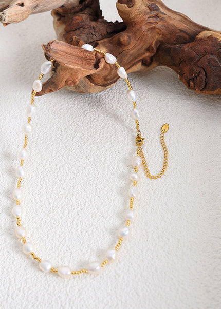 French titanium steel does not fade long romantic freshwater pearl necklace jewelry wholesale spacer steel beads beaded necklace women