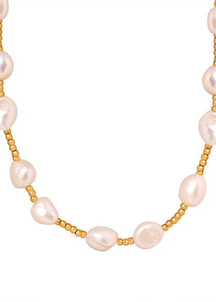 French titanium steel does not fade long romantic freshwater pearl necklace jewelry wholesale spacer steel beads beaded necklace women