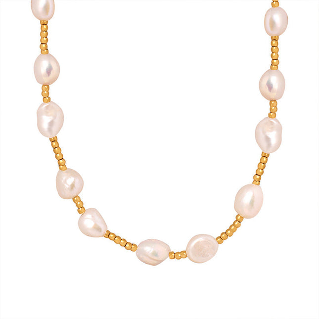 French titanium steel does not fade long romantic freshwater pearl necklace jewelry wholesale spacer steel beads beaded necklace women