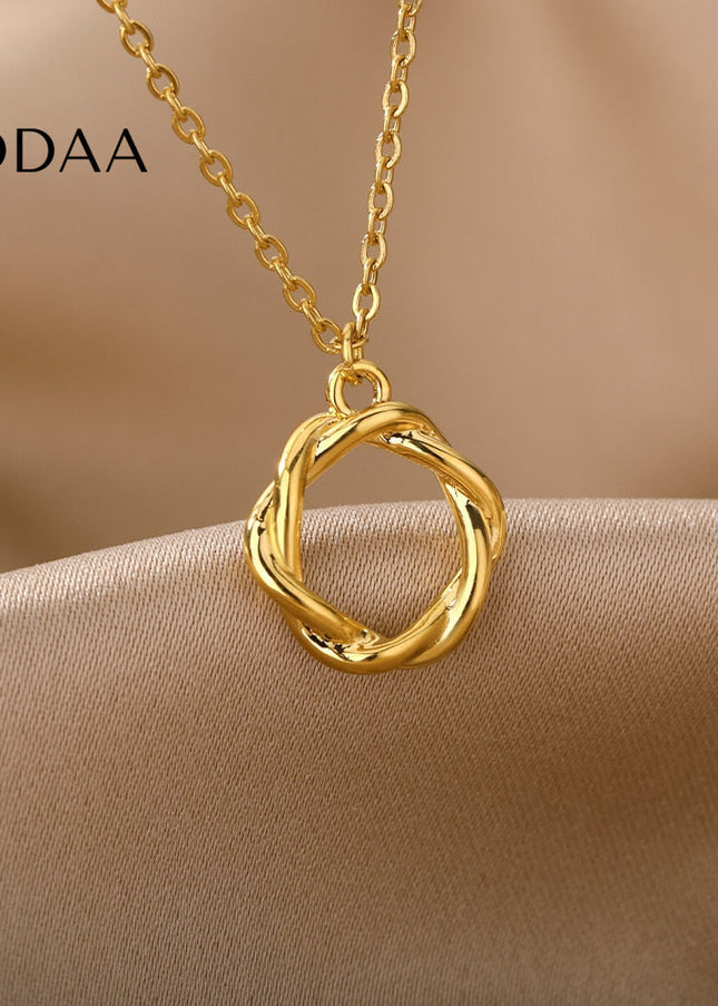 Golden Pendant Necklace | Gold Spiral Ring Chain - Necklaces
