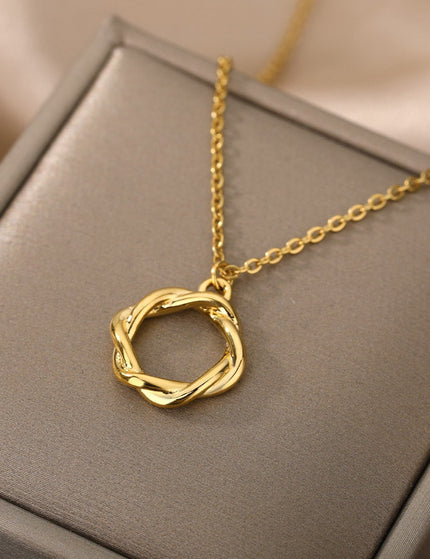 Golden Pendant Necklace | Gold Spiral Ring Chain - Gold - Necklaces