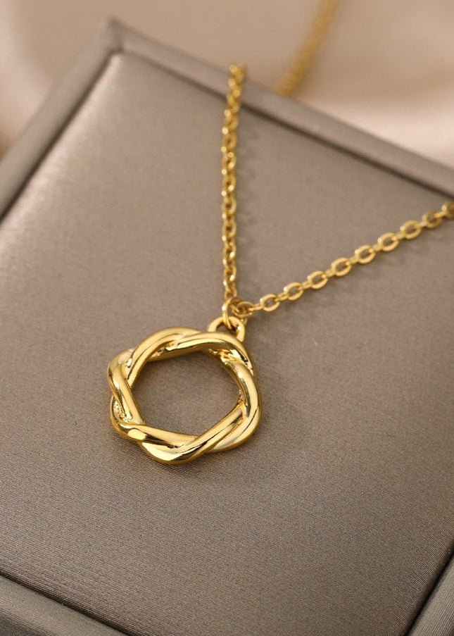 Golden Pendant Necklace | Gold Spiral Ring Chain - Gold - Necklaces