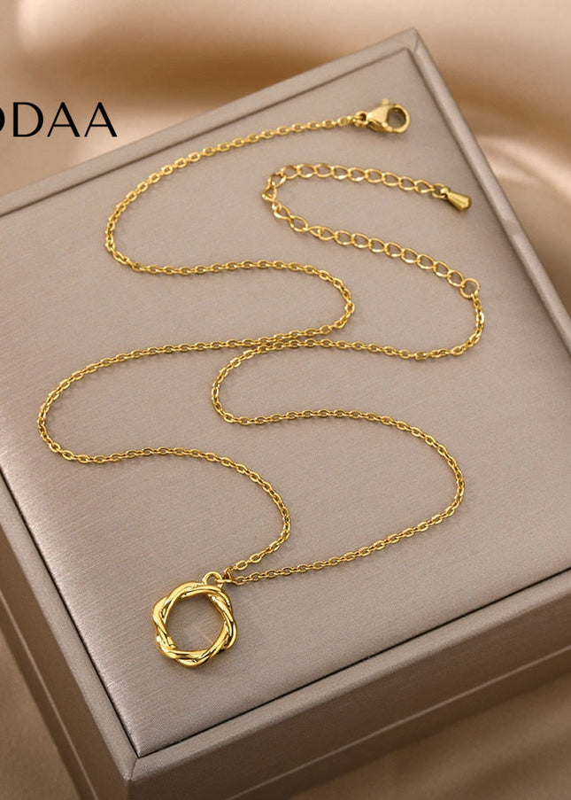 Golden Pendant Necklace | Gold Spiral Ring Chain - Necklaces