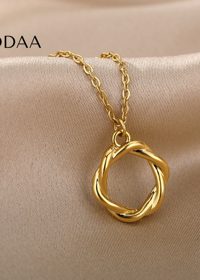 Golden Pendant Necklace | Gold Spiral Ring Chain - Necklaces