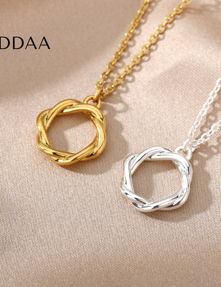 Golden Pendant Necklace | Gold Spiral Ring Chain - Silver - Necklaces