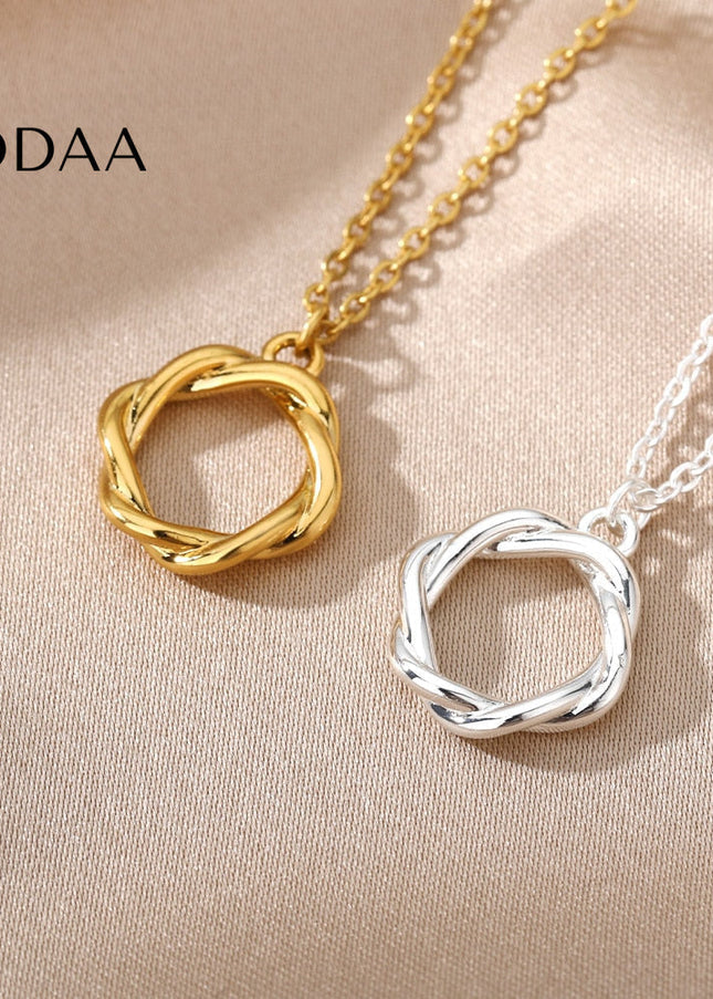 Golden Pendant Necklace | Gold Spiral Ring Chain - Silver - Necklaces