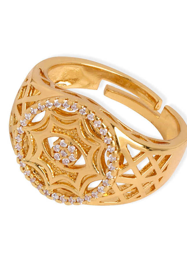 Miri's new light luxury palace style personality copper ring with diamonds, hollow round opening, adjustable index finger ring