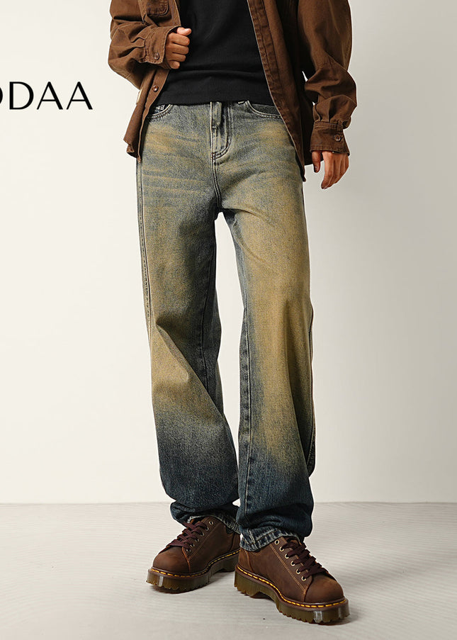 Gradient Blue Loose Straight Jeans with Retro Style - 28 / Vintage Blue - Men’s Jeans
